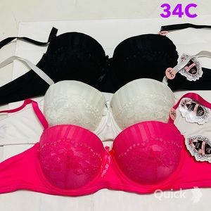 34C - NWT 3 pcs Stripe / Floral Lace Light Padded Bras